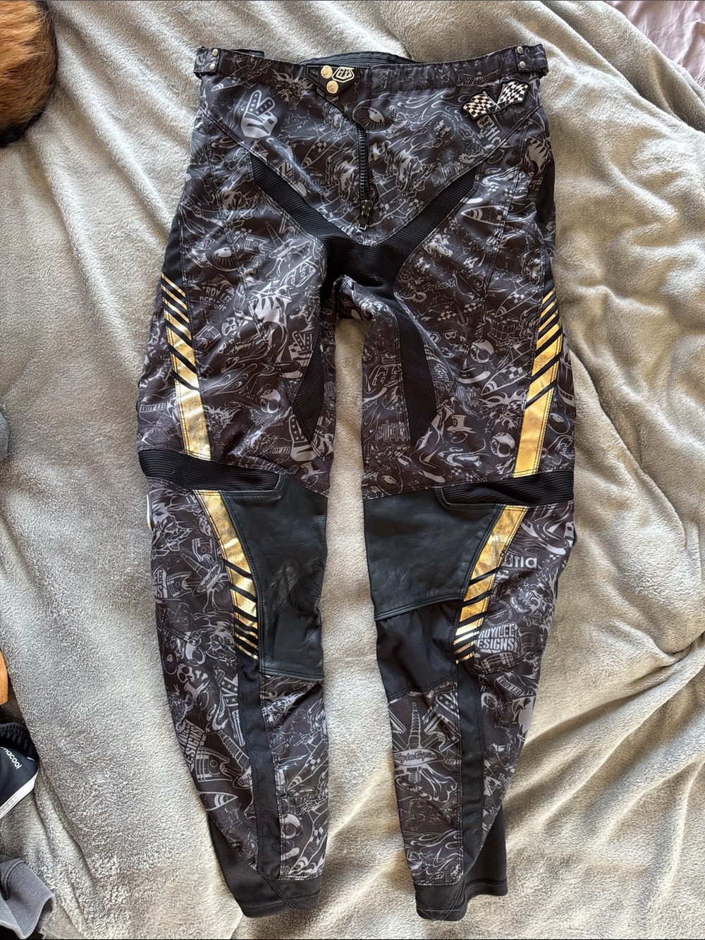 Men's Black Racing Pants with Gold Accent Stripe